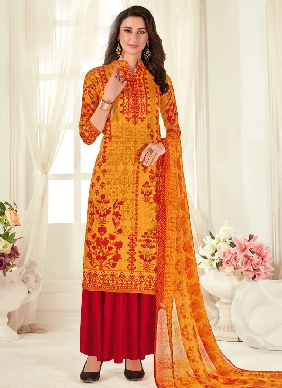 Orange Pure Zam Cotton Palazzo Dress Boatneck Modish Everyday