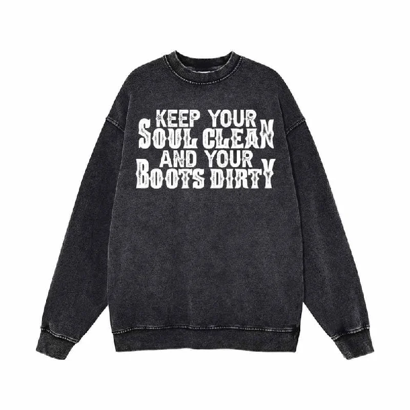 Keep You Soul Clean Vintage Washed Sweatshirt Hoodie with Magnetic Closure Innovative Modern