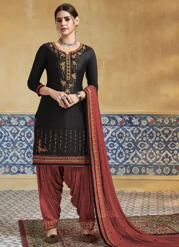 Black Satin Cotton Patiyala Dress Tunics Ceremony elegant