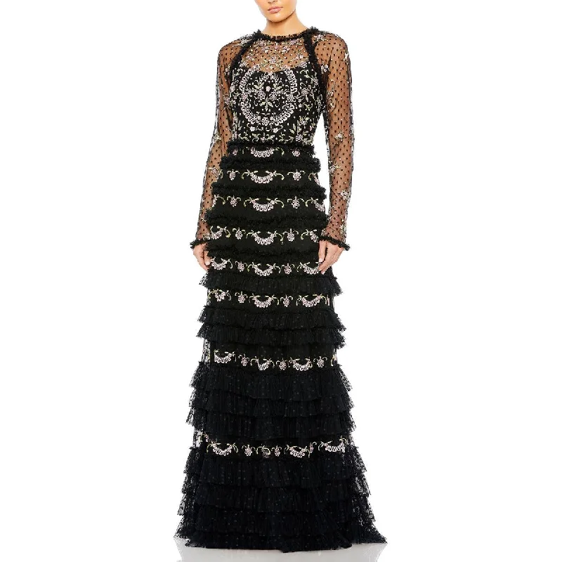 Plus Womens Floral Tiered Evening Dress