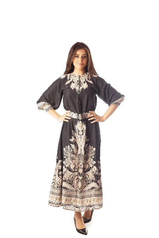 Shimmer Chiffon Placement Print Dress Tunics Silk luxurious