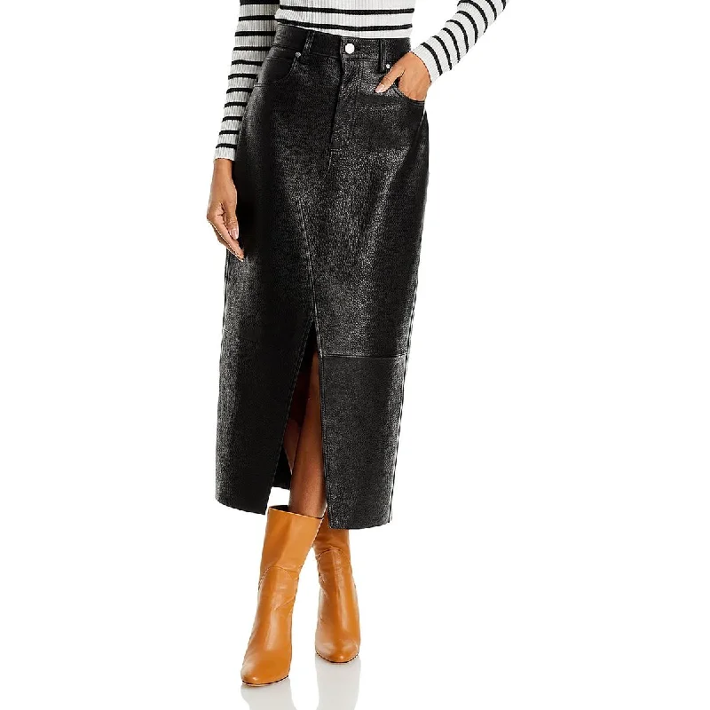 Womens Lamb Leather Pebbled Midi Skirt wrap skirt elegant