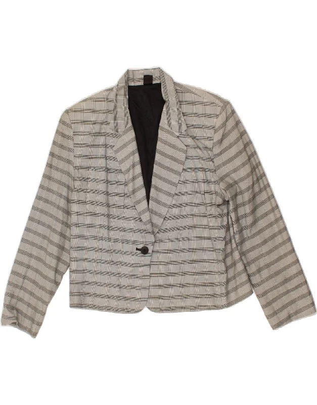 VINTAGE Womens 1 Button Blazer Jacket EU 40 Medium Grey Striped Silk Chenille Fabric Brocade Fabric Lace Fabric