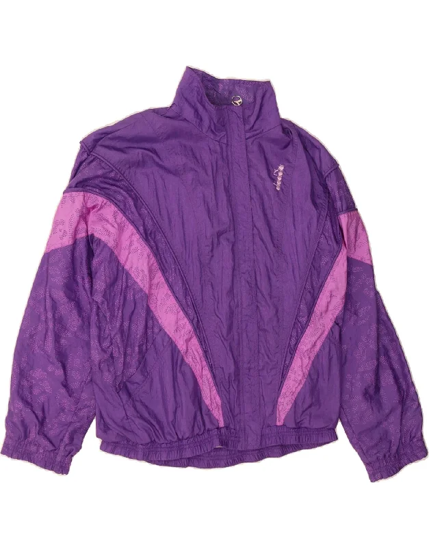 DIADORA Womens Oversized Tracksuit Top Jacket UK 16 Large Purple Floral Appliqued Jacket Beaded Jacket Sequined Jacket