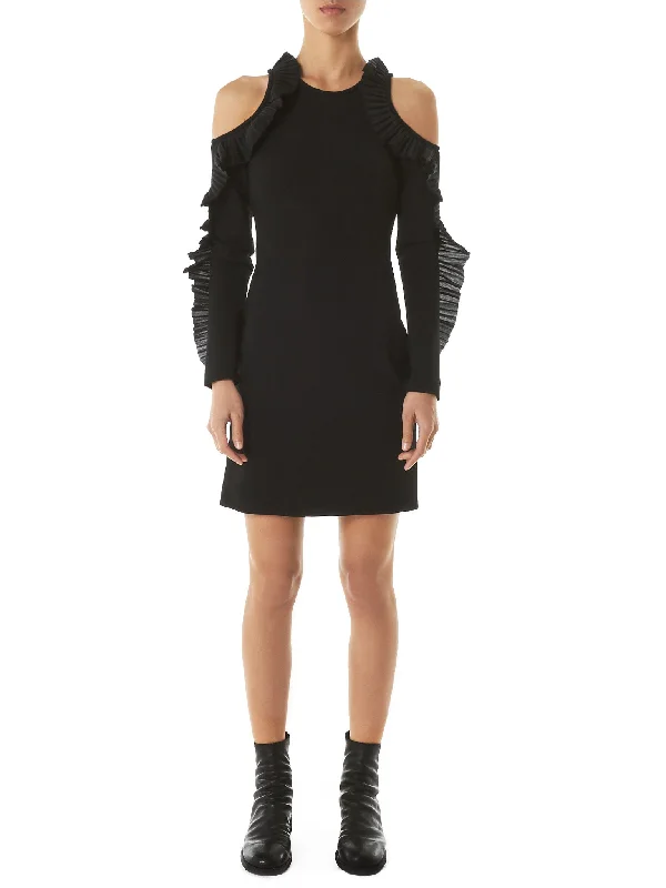 Open-Shoulder Ruffled Dress (DK51D-BLACK)