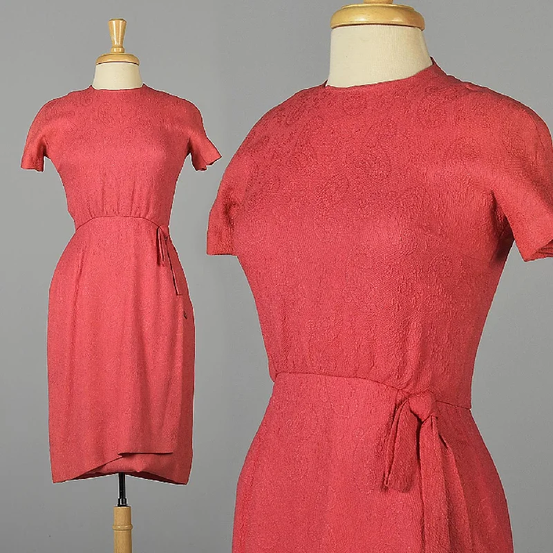 1960s Pink Cocktail Dress with Faux Wrap Skirt