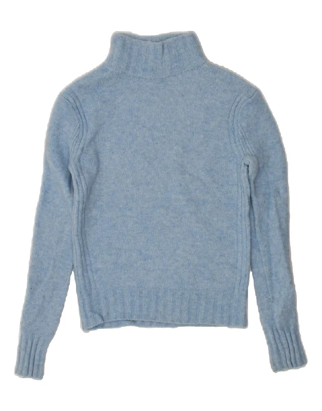 J. CREW Womens Crop Roll Neck Jumper Sweater UK 2 2XS Blue Nylon Satin Fabric Silk Fabric Chiffon Fabric