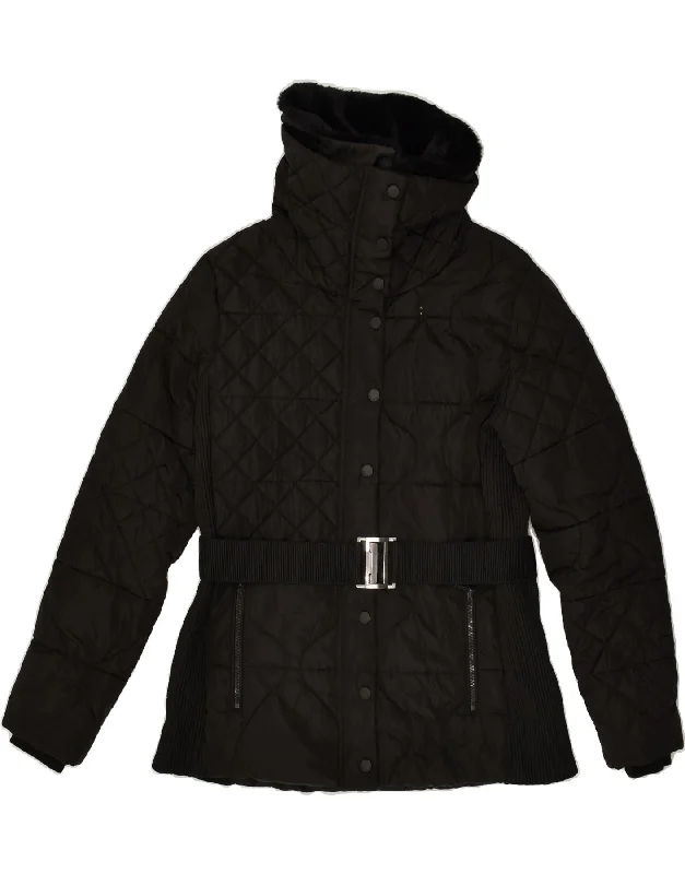 DESIGUAL Womens Quilted Jacket EU 42 Large Black Front Pockets Side Pockets Patch Pockets