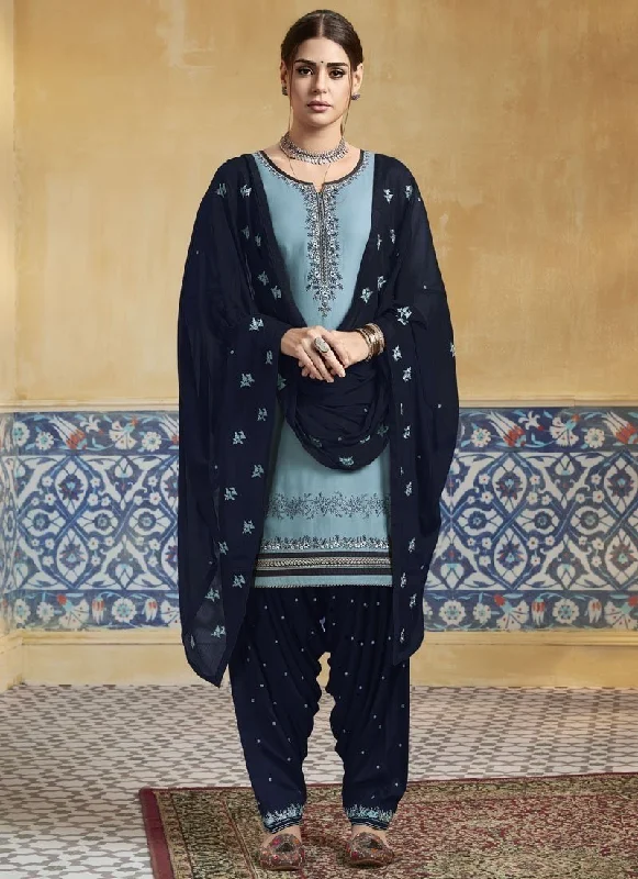 Sky Blue Satin Cotton Patiyala Dress Tunics Summer linen