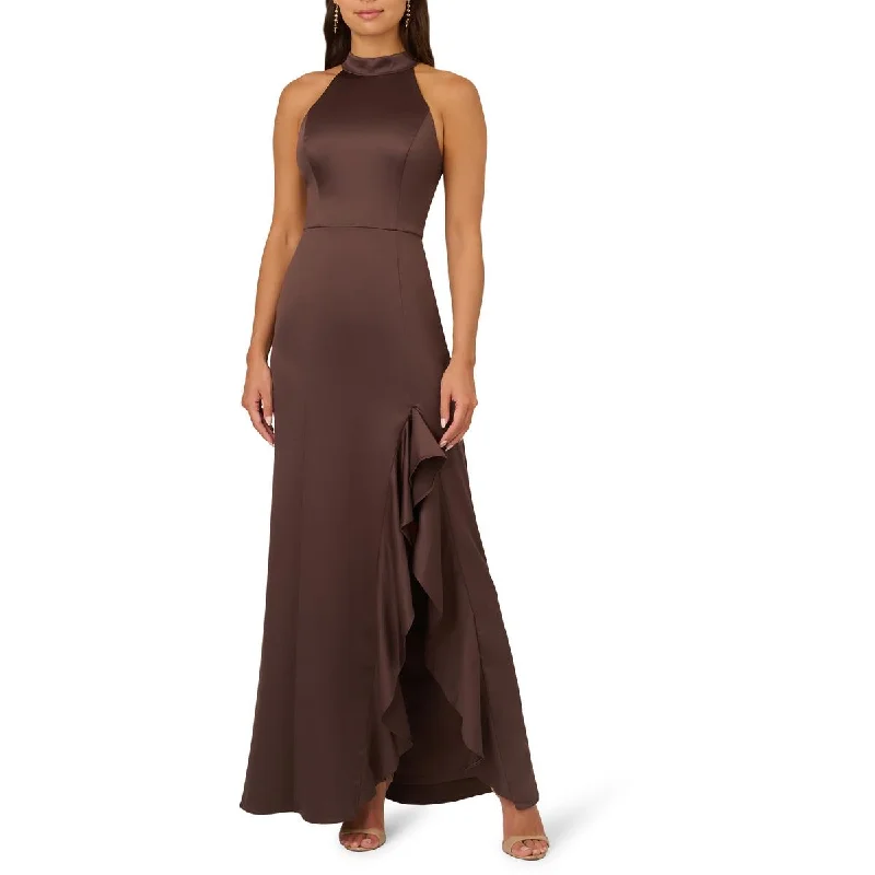 Womens Satin Halter Evening Dress