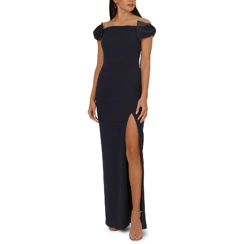 Womens Off-The-Shoulder Crepe Evening Dress
