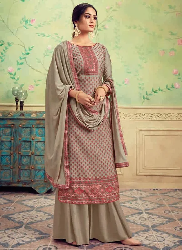 Beige Pure Hand Weaving Jaquard Palazzo Dress Elegant Long Evening