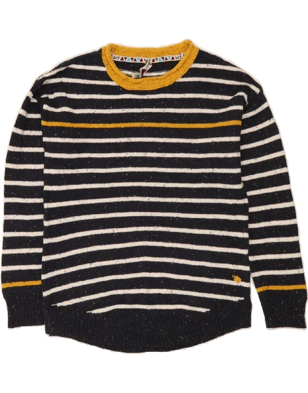 WEIRD FISH Womens Crew Neck Jumper Sweater UK 12 Medium  Navy Blue Striped Boxy Sweater Fitted Sweater A-Line