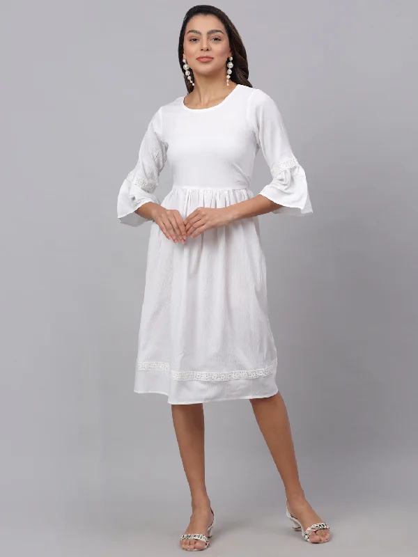 Women White Solid Fit & Flare Dress - Rasiya