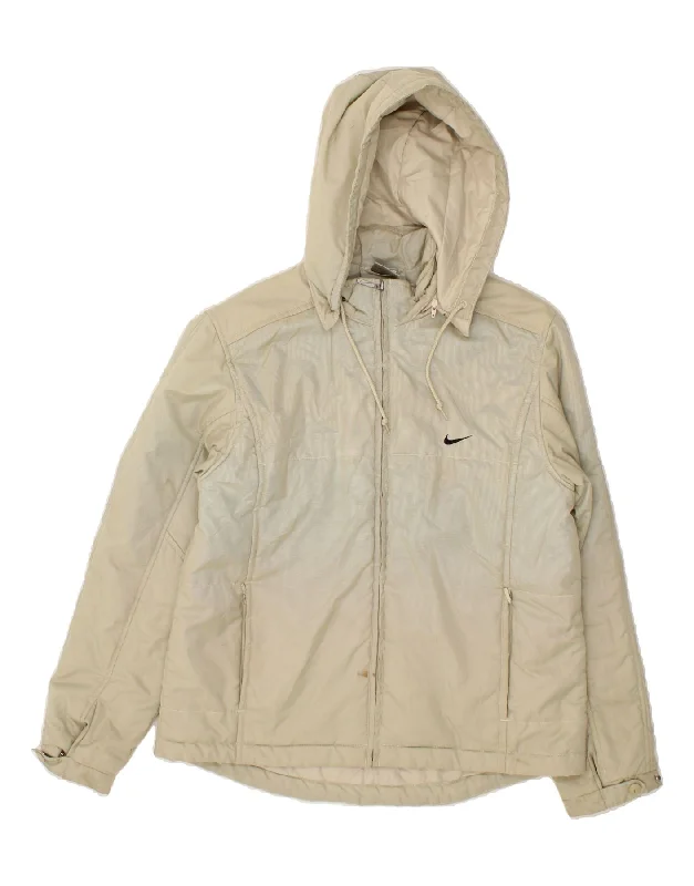 NIKE Womens Hooded Windbreaker Jacket UK 10 Small Beige Polyester Nylon Jacket Polyester Jacket Spandex Jacket