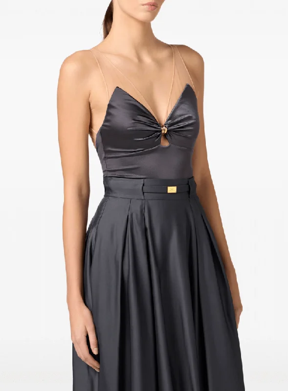 tulle detailing bodysuit Fashionable Cross-Back Bodysuit