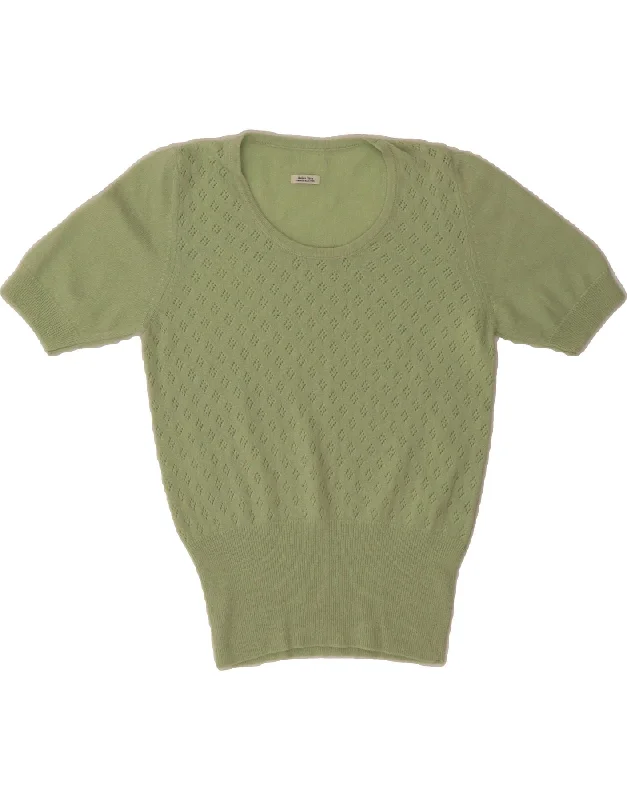 VINTAGE Womens Short Sleeve Crew Neck Jumper Sweater UK 10 Small Green Hooded Caped Shawl Collar