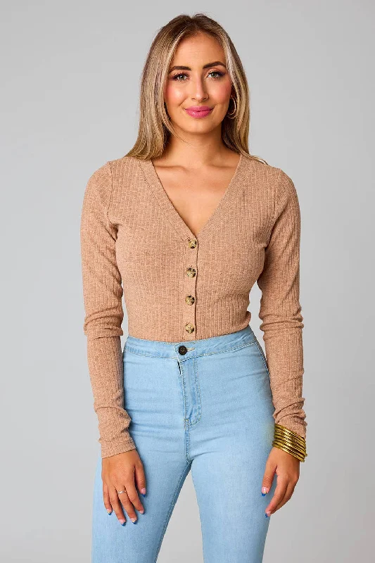 Holly Chocolate Long Sleeve Bodysuit Comfortable Spaghetti Strap Bodysuit