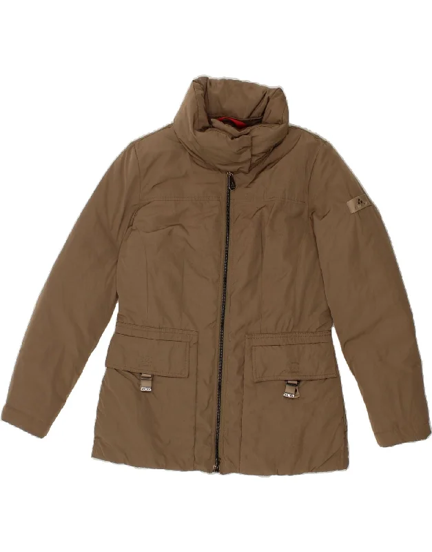 PEUTEREY Womens Padded Jacket IT 46 Large Brown Polyester Herringbone Jacket Houndstooth Jacket Plaid Jacket