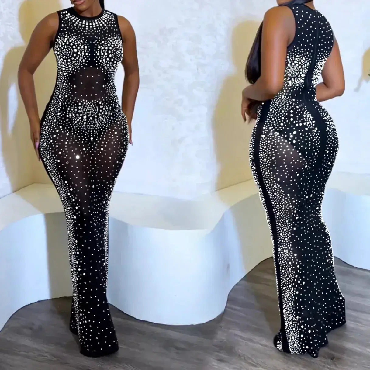 FZ Women's Mesh Backless Slim Fit High Waist Evening Dress