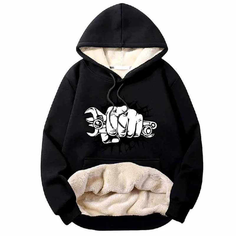 Wrenches Human Fist Warm Fleece Sherpa Lined Hoodie Hoodie with Double Zipper Versatile Adjustable