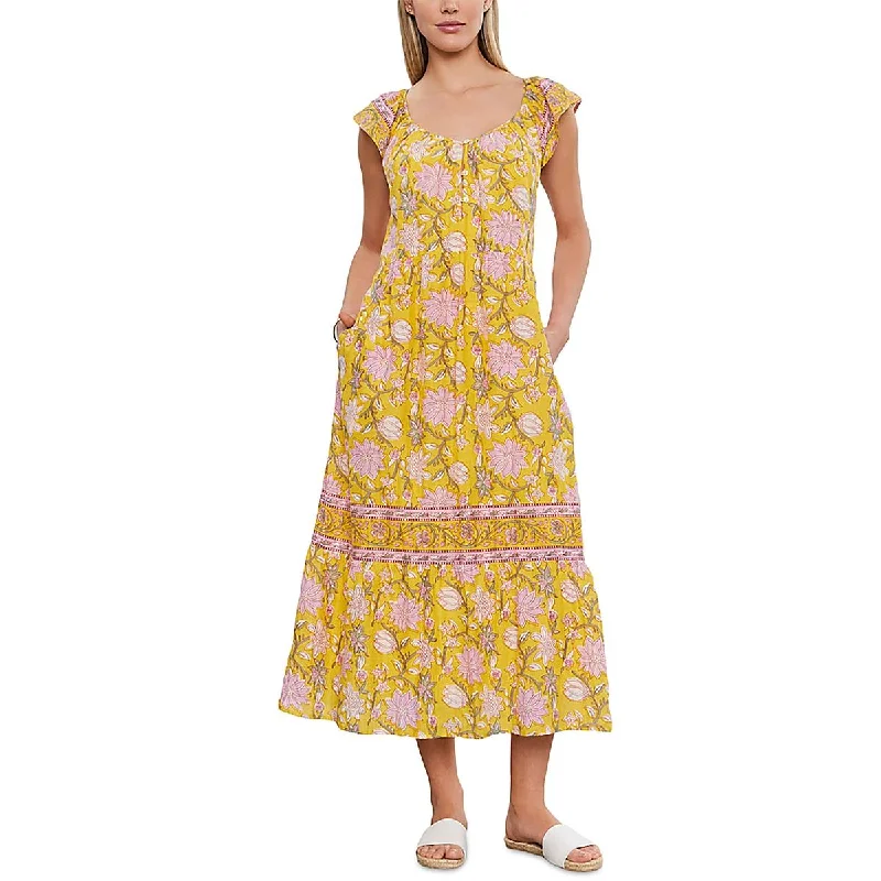 Womens Floral Flutter Sleeves Sheath Dress