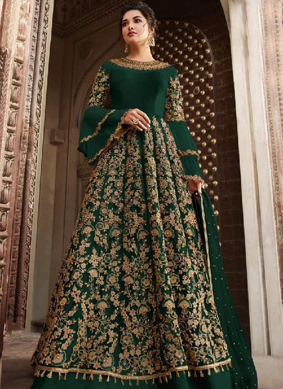 Green Net Anarkali Dress Tunics Velvet soft