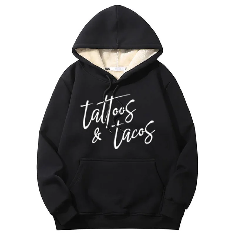 Multicolor Tattoos And Tacos Crew Collar Fleece Sherpa Hoodie Hoodie with Slim Fit Tailored Modern