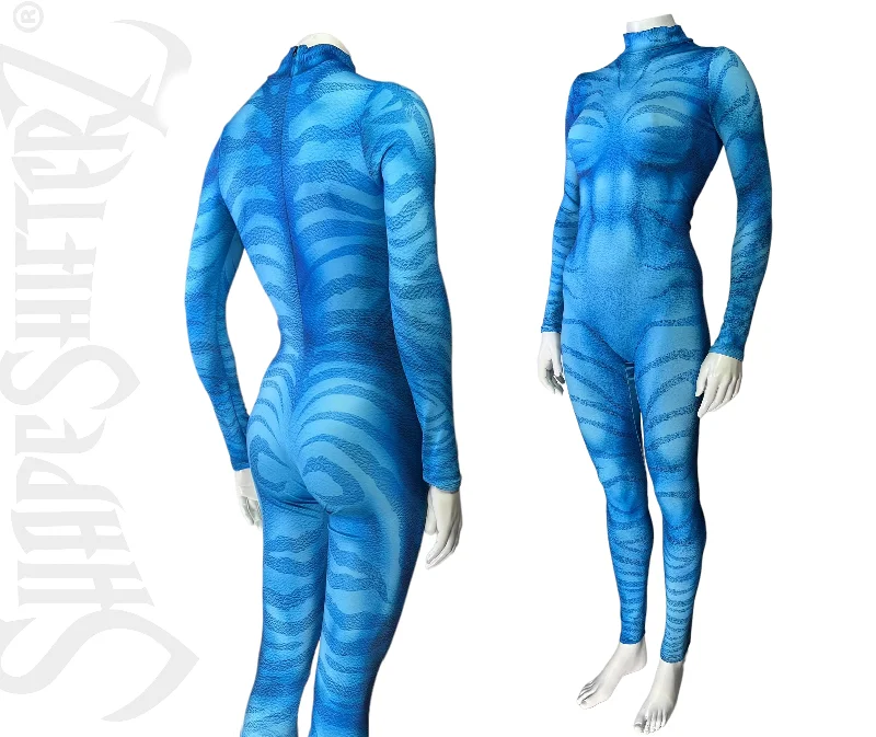 Women's Blue Zebra Bodysuit - Cosplay | Athletics | Performance Fashionable Embellished Bodysuit