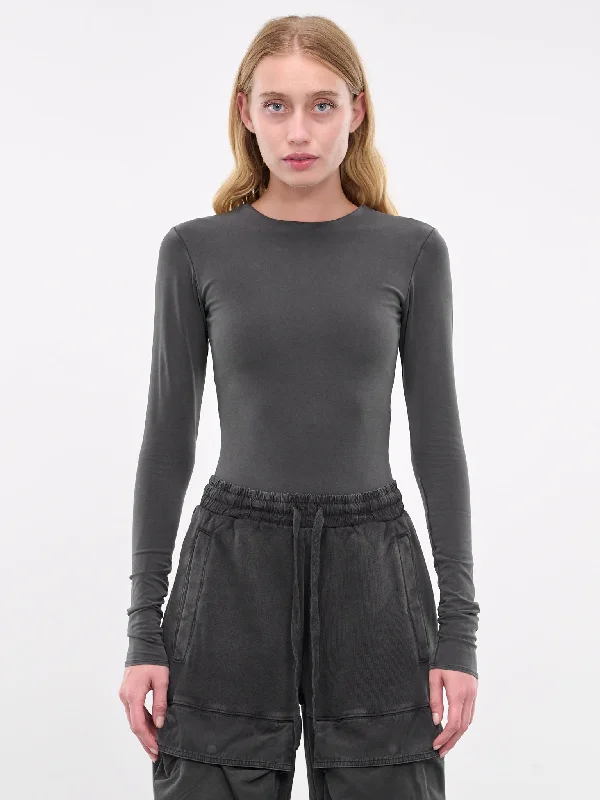 Long Sleeve Bodysuit (ES2507WB-WASHED-BLACK) Comfortable Bodysuit for Layering