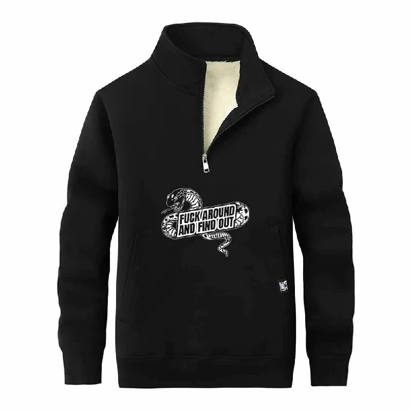 Fuck Around And Find Out Snake Zip Fleece Sherpa Sweatshirt Hoodie with Ribbed Hem Stretchable Secure