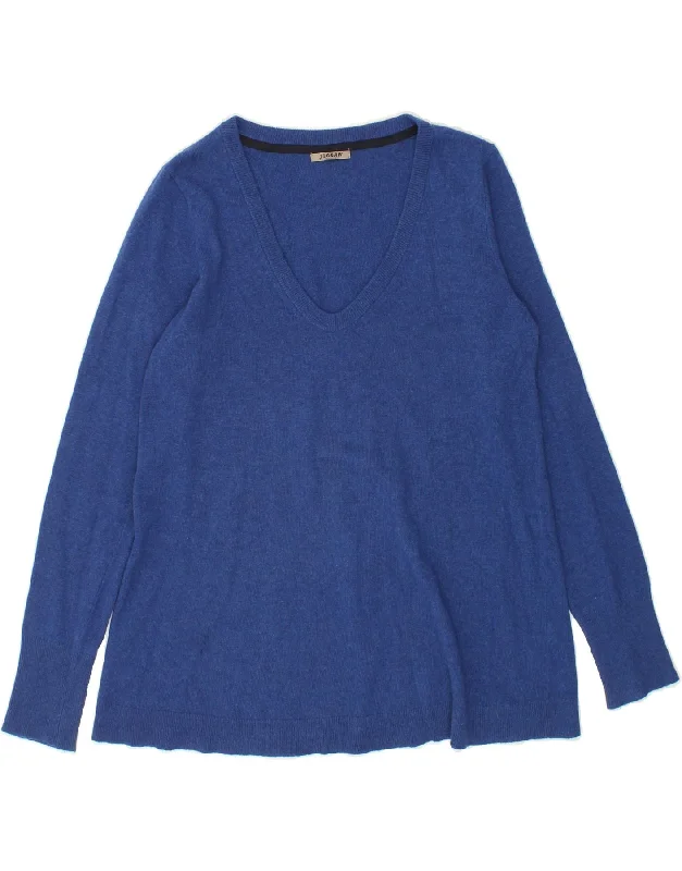 JIGSAW Womens V-Neck Jumper Sweater UK 14 Medium Blue Wool Turtle Neck Boat Neck Asymmetrical Neck