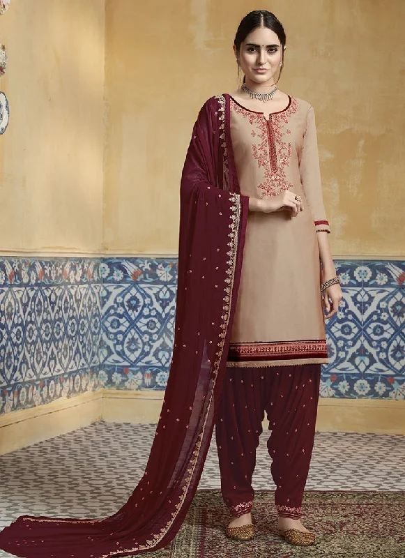Beige Pure Satin Patiyala Dress Tunics Chinos classic