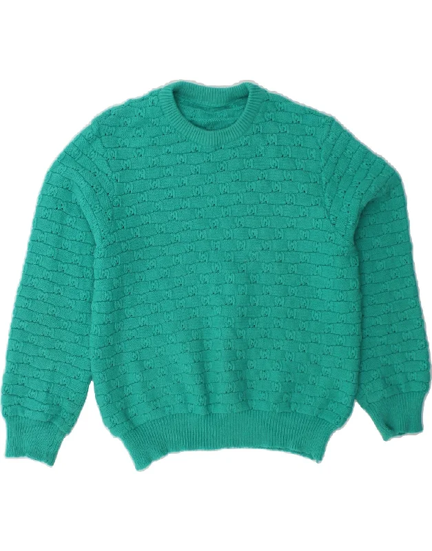 VINTAGE Womens Crew Neck Jumper Sweater UK 14 Medium Turquoise Nylon Fabric Polyester Fabric Spandex Fabric