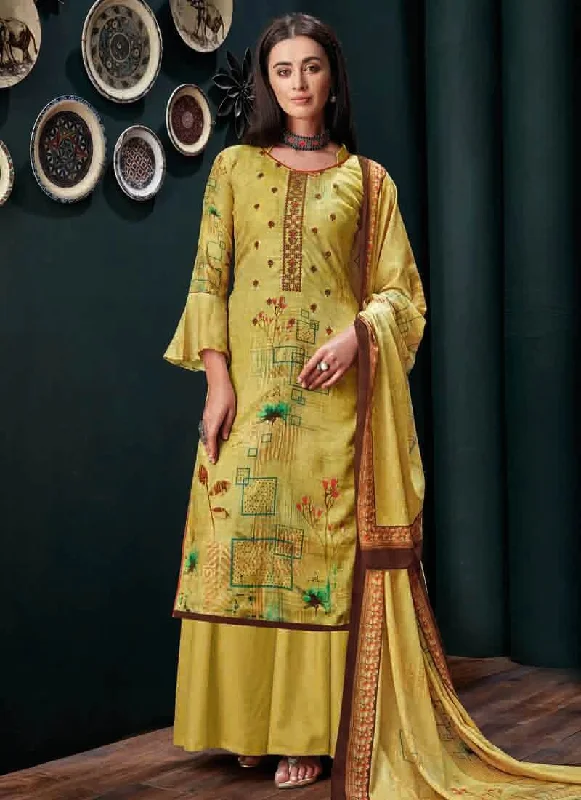 Yellow Pure Zam Slub Palazzo Dress Tunics Silk luxurious