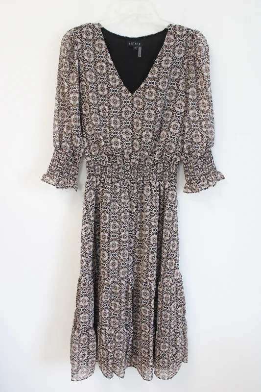 1. State Black Brown Patterned Chiffon Dress | S Tunics Canvas sturdy