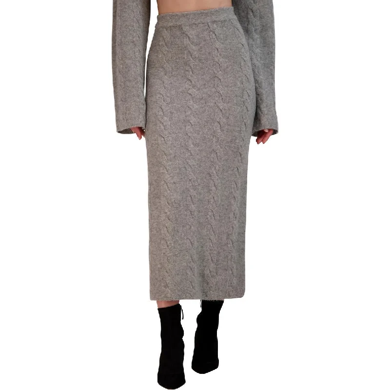 Womens Cable Knit Vented Midi Skirt pencil skirt chic