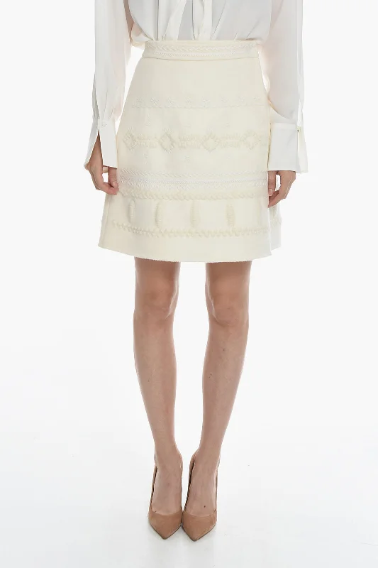 Ermanno Scervino Embroidered Wrap Wool Skirt 40 Italian size pleated skirt texture