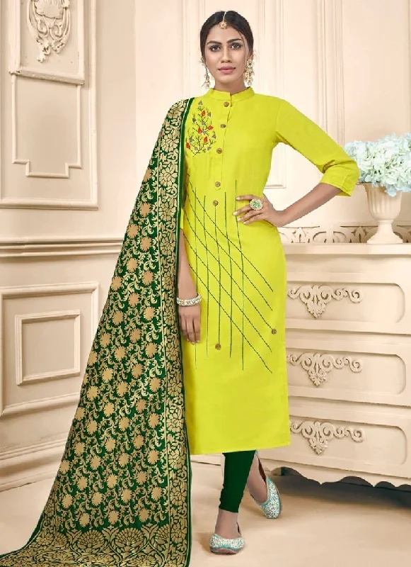 Lemon Slub Cotton Chudidar Dress Tunics Exclusive limited