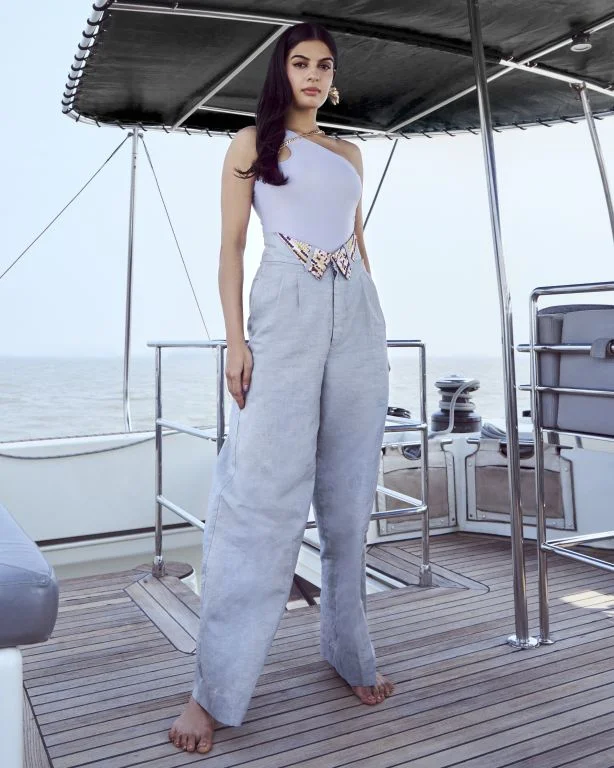 Pearl Bodysuit Pleated Pants Comfortable Ribbed Bodysuit