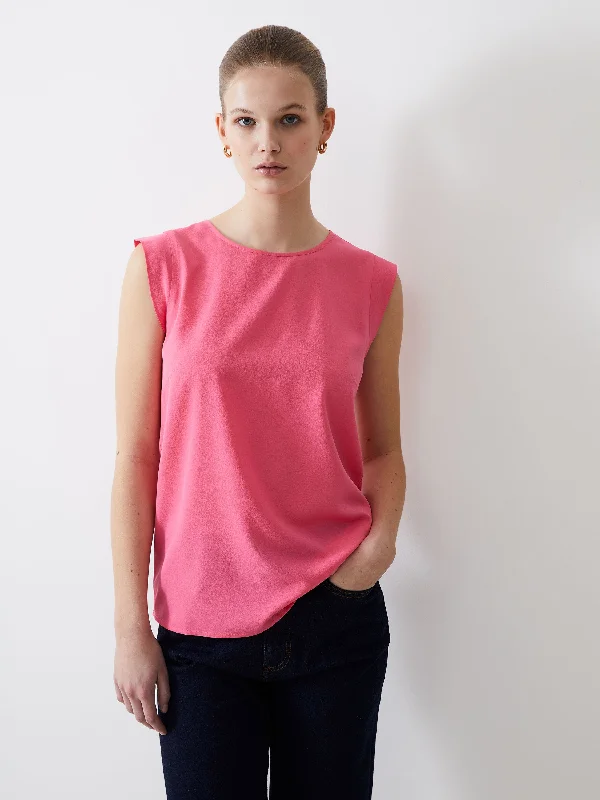 Cap Sleeve Crepe Light Tank Top cherry red tank