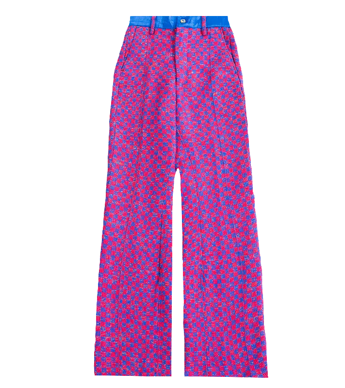 The Tsisti I royal blue and pink high-waisted pants with a duchess satin belt Chic Capri Pants