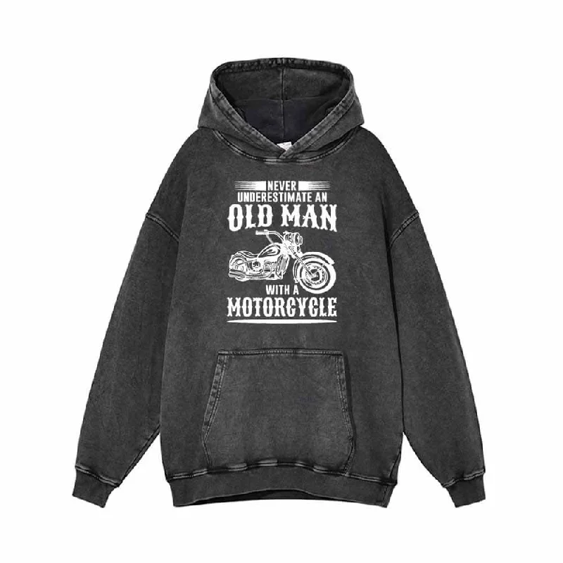 Never Underestimate An Old Man Motorcycle Hoodie Hoodie with Elastic Cuffs Stretchable Comfortable