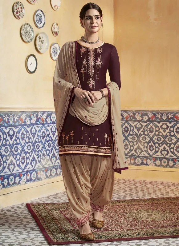 Maroon Satin Cotton Patiyala Dress Tunics Fall fleece