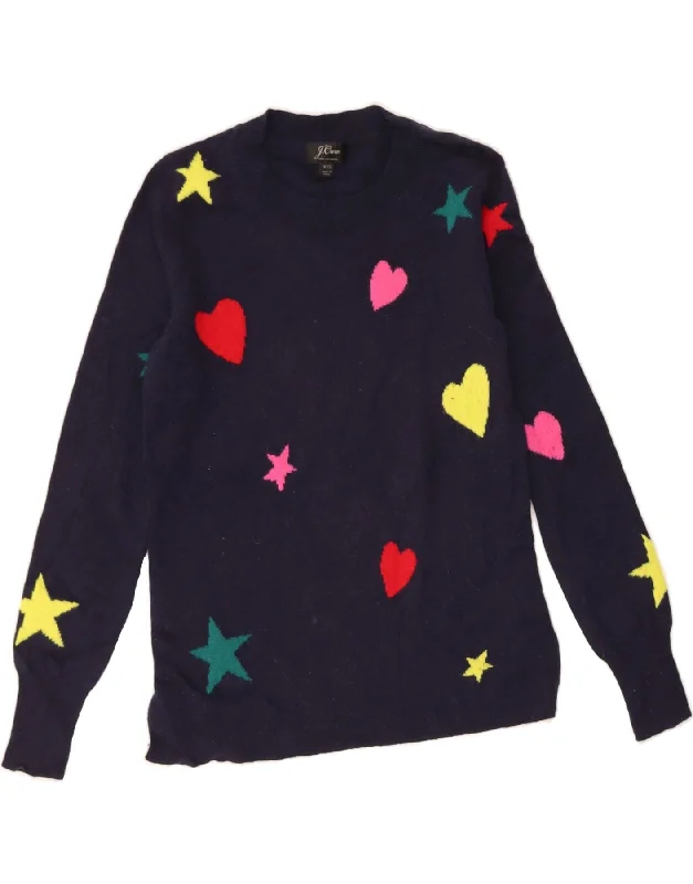 J. CREW Womens Crew Neck Jumper Sweater UK 2 2XS Navy Blue Heart Collared Crew Neck Turtle Neck