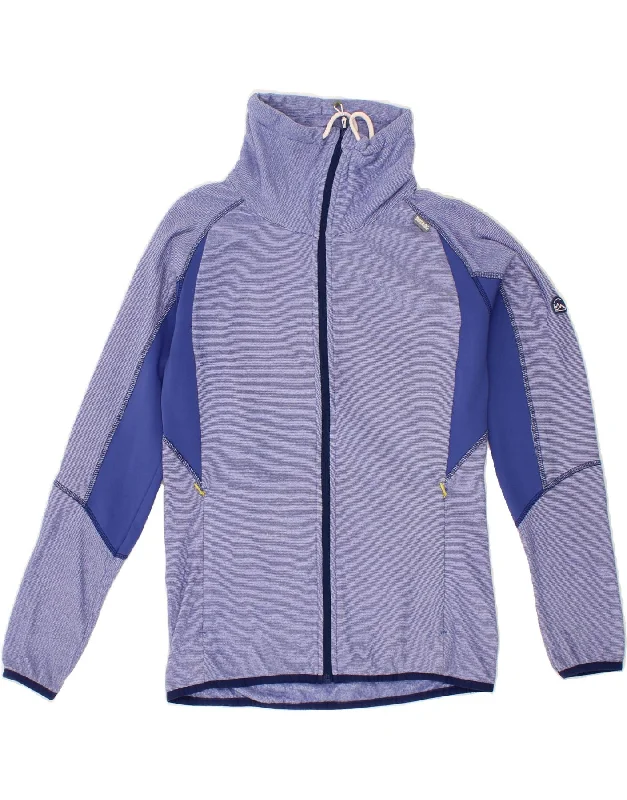 REGATTA Womens Fleece Jacket UK 14 Medium Navy Blue Striped Polyester Zip Front Button Front Snap Front