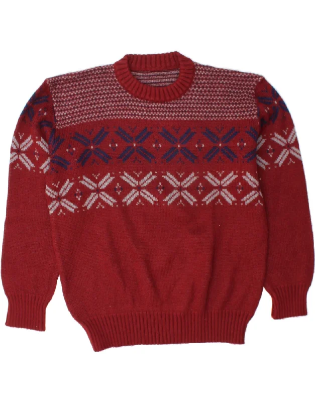 VINTAGE Womens Crew Neck Jumper Sweater UK 16 Large Red Fair Isle Rayon Fabric Velvet Fabric Corduroy Fabric
