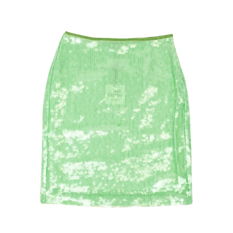 OPENING CEREMONY Sage Green Polyester Paillette Mini Skirt zip skirt side