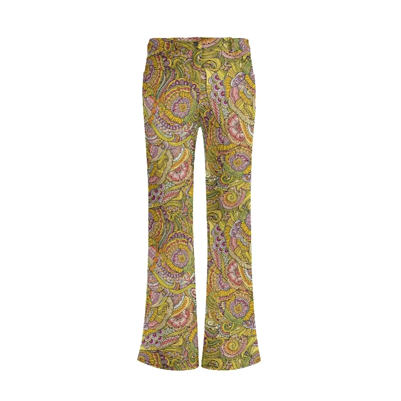 Wanda Paisley Floral Flare Pants Relaxed Casual Leggings