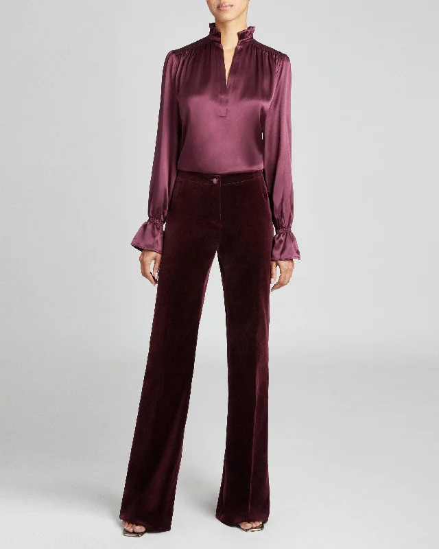 ISABELLE Flared Leg Pant in Bordeaux Velvet Formal Wide-Leg Pants